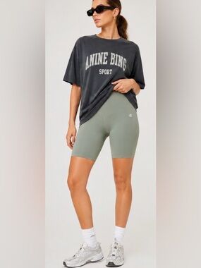 Anine Bing Blake Biker Short in Artichoke (M) High-Rise Minimal Luxe Athleisure